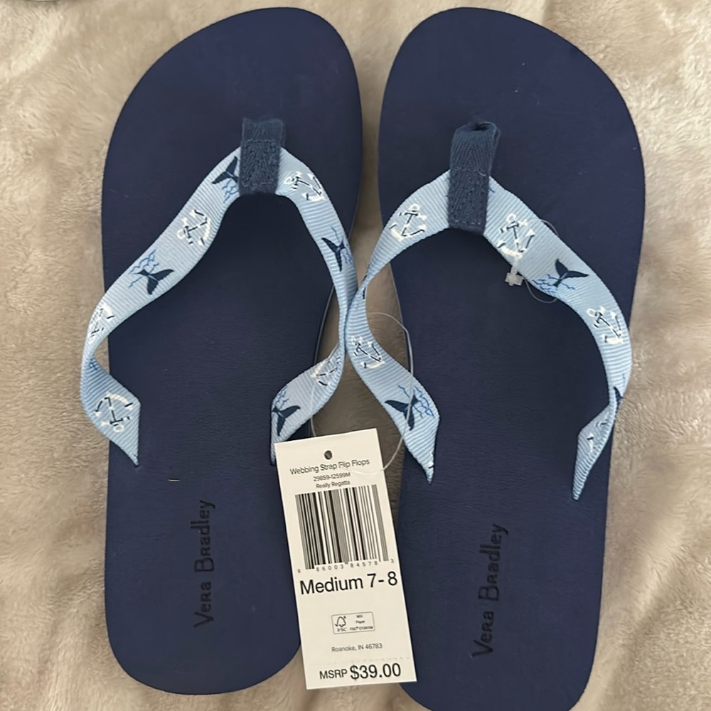 Vera Bradley Webbing Strap Flip Flops Really Regatta Med 7-8 NWT